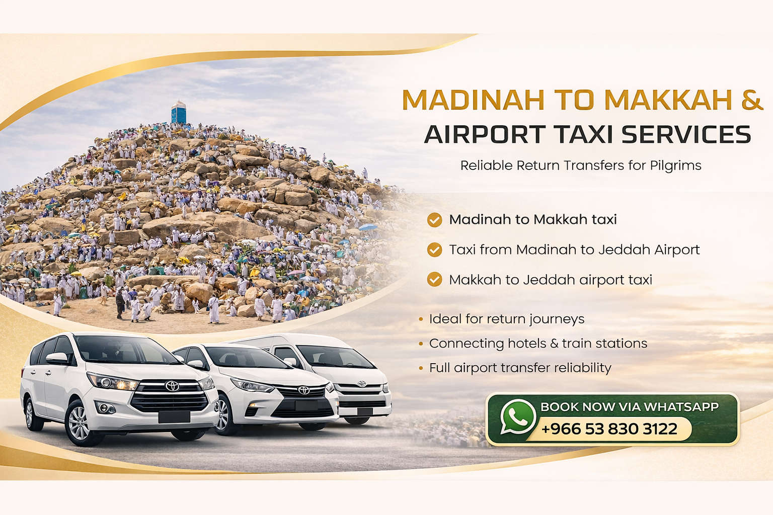 Madinah to Makkah and airport taxi services 2026 by Flyer Umrah Taxi for pilgrims with AC vehicles and reliable transfers