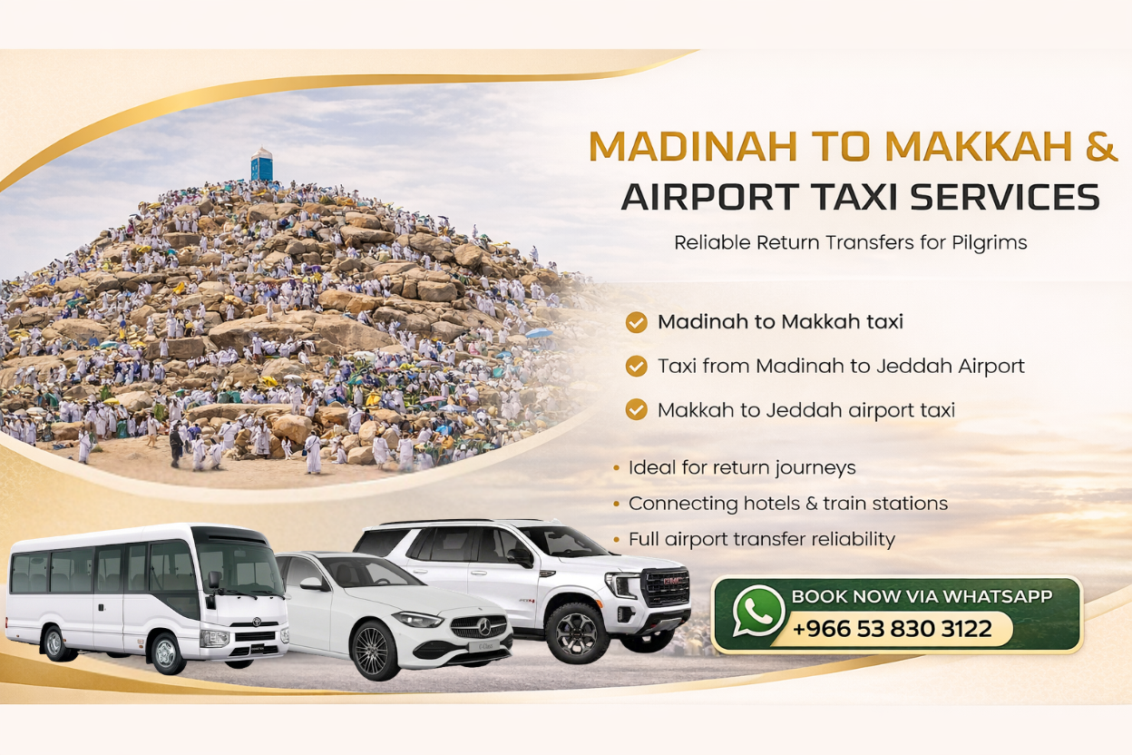 Makkah and Madinah Ziyarat taxi services 2026 by Flyer Umrah Taxi with AC vehicles and guided religious tours